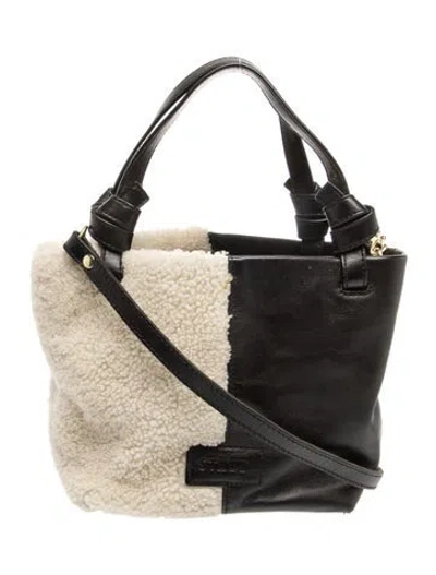Pre-owned Staud Shearling Top Handle Bag In Black