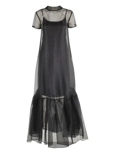 Staud Sheer Ruffled Maxi Dress In Black