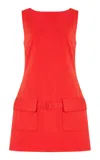 Staud Sheila Belted Stretch-crepe Mini Dress In Red