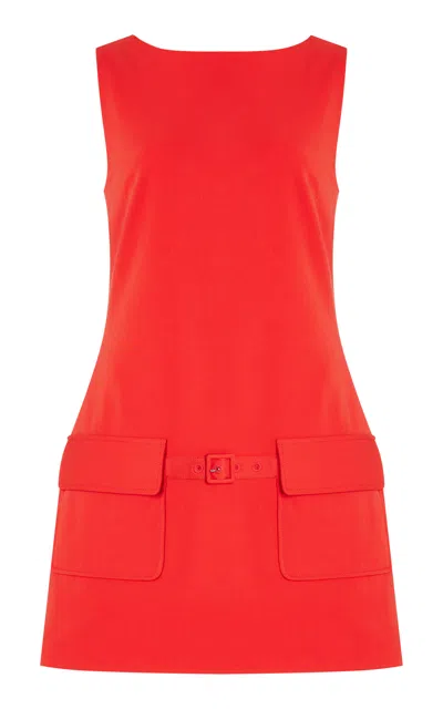 Staud Sheila Belted Stretch-crepe Mini Dress In Tomato