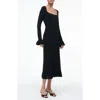 Staud Shelley Lace & Ruffle Long Sleeve Midi Dress In Black