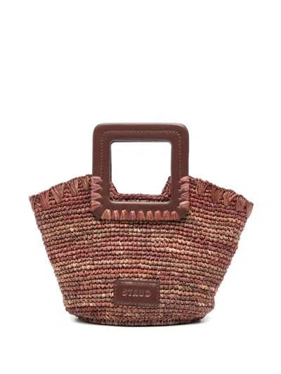 Staud Shirley Raffia Mini Bucket Bag In Brown