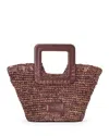 Staud Shirley Raffia Mini Bucket Bag In Mahogany