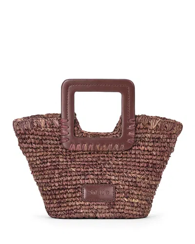 Staud Shirley Raffia Mini Bucket Bag In Mahogany
