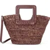 Staud Shirley Raffia Mini Bucket Bag In Mahogany