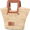 Staud Shirley Raffia Mini Bucket Bag In Natural/tan