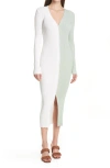 Staud Shoko Colorblock Sweater Dress In Ivory/sage