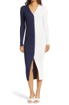 Staud Shoko Colorblock Sweater Dress In Navy/white