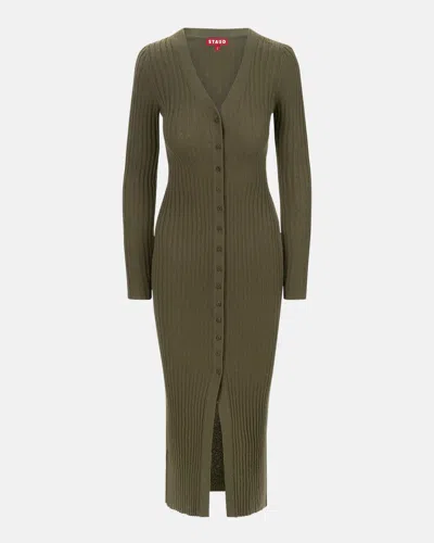 Staud Shoko Ribbed Sweater Dress In Dark Olive