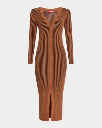 Staud Shoko Ribbed Sweater Dress In Tan Black