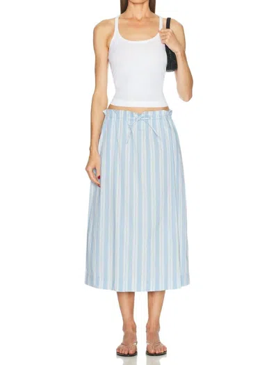 Staud Shore Striped Cotton-blend Poplin Midi Skirt In Blue