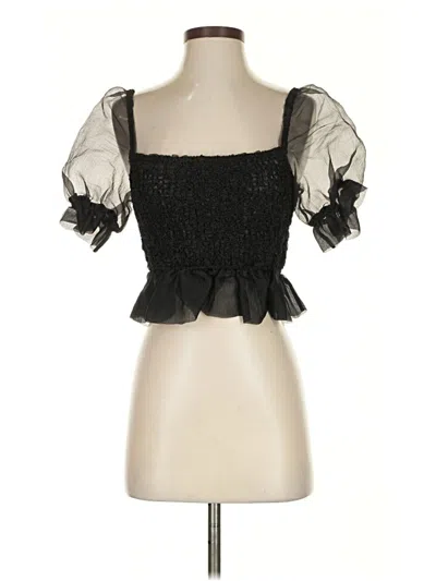 Pre-owned Staud Short Sleeve Blouse In Black