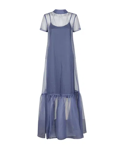 Staud Short Sleeve Dress In Blue