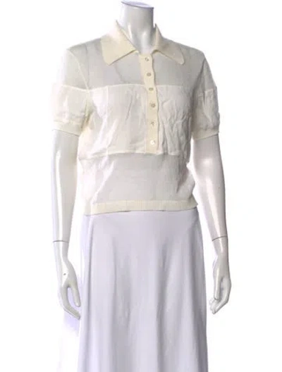 Pre-owned Staud Short Sleeve Polo In Neutrals/white