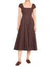 Staud Wells Short-sleeve Poplin Midi Dress In Beige