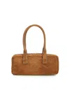 Staud Rectangular Suede Handbag With Top Zipper Closure In Brown