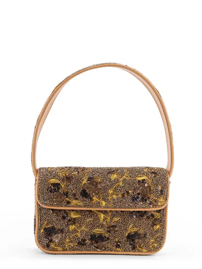 Staud Shoulder Bag With All-over Bead Embroidery In Gold