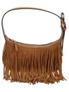 Staud Owen Leather-trimmed Fringed Suede Shoulder Bag In Brown