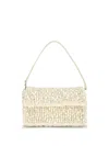 Staud Timmy Leather-trimmed Faux Pearl-embellished Raffia Shoulder Bag In Nude