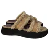 Staud Siesta Shearling Slide Sandals In Brown Leather
