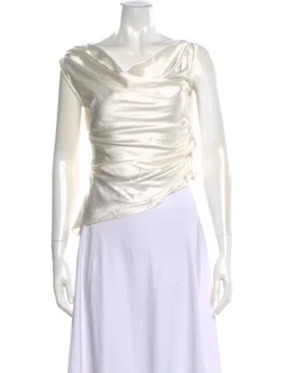 Pre-owned Staud Silk Cowl Neck Top In White