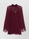 Staud Silk Dress With Cowl Neckline And Puff Sleeves In Burgundy