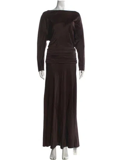 Pre-owned Staud Silk Long Dress In Brown