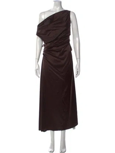 Pre-owned Staud Silk Long Dress In Brown