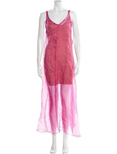 Pre-owned Staud Silk Long Dress In Pink