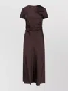 Staud Marcel Ruched Stretch-silk Charmeuse Midi Dress In Brown