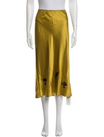 Pre-owned Staud Silk Midi Length Skirt In Yellow