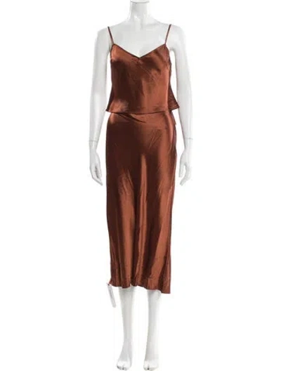 Pre-owned Staud Silk Skirt Set In Brown