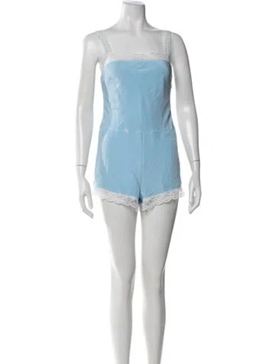 Pre-owned Staud Silk Square Neckline Romper W/ Tags In Blue