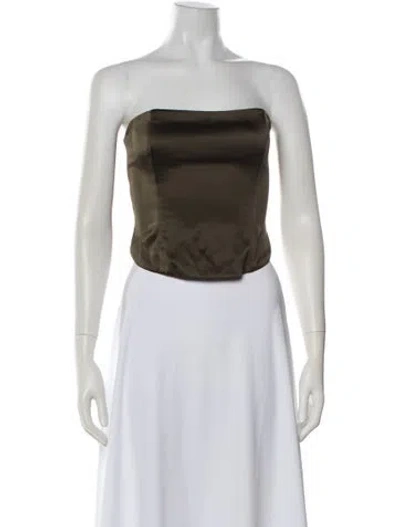 Pre-owned Staud Silk Strapless Crop Top W/ Tags In Green
