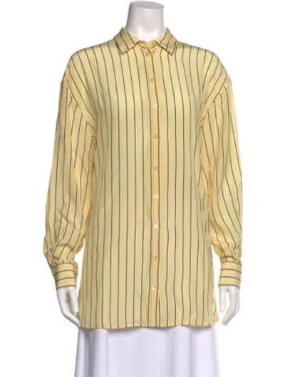 Pre-owned Staud Silk Striped Button-up Top In Yellow