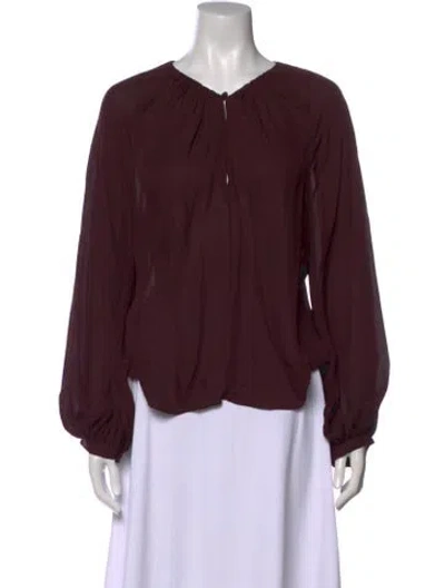Pre-owned Staud Silk Tie Neck Blouse In Burgundy
