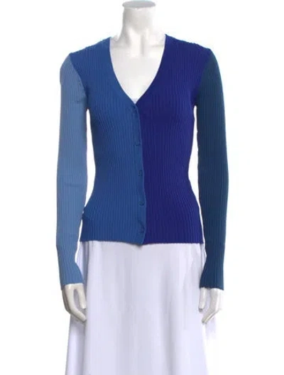 Pre-owned Staud Silk V-neck Sweater In Blue