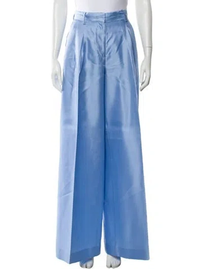 Pre-owned Staud Silk Wide Leg Pants In Blue