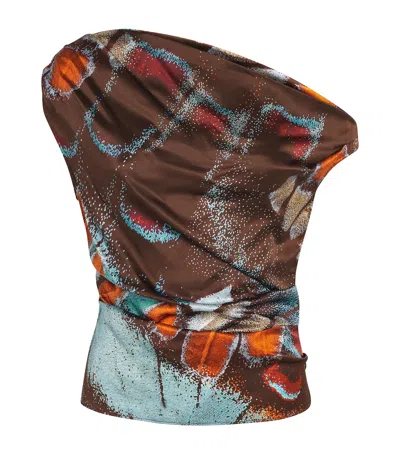 Staud Silk-blend Phare Asymmetric Top In Brown