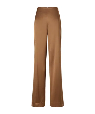 Staud Silk-blend Wide-leg Pants In Brown