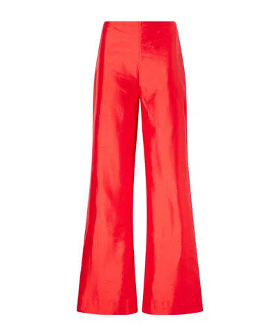 Staud Stroll Silk-dupioni Wide-leg Pants In Red