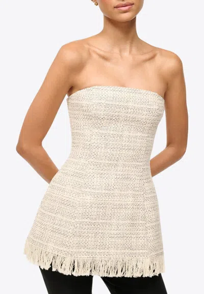 Staud Silvia Strapless Tweed Top In Neutral