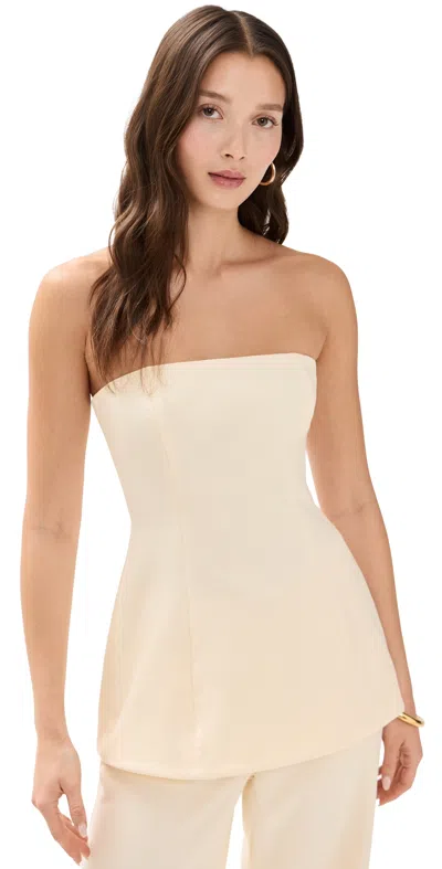 Staud Silvia Strapless Twill Peplum Top In Ecru