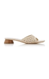 Staud Simone Braided Leather Sandals In White