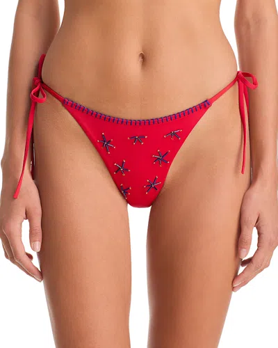 Staud Sisley Side Tie Bikini Bottom In Red