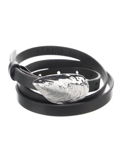 Pre-owned Staud Skinny Leather Belt In Black