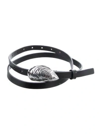 Pre-owned Staud Skinny Leather Waist Belt In Black