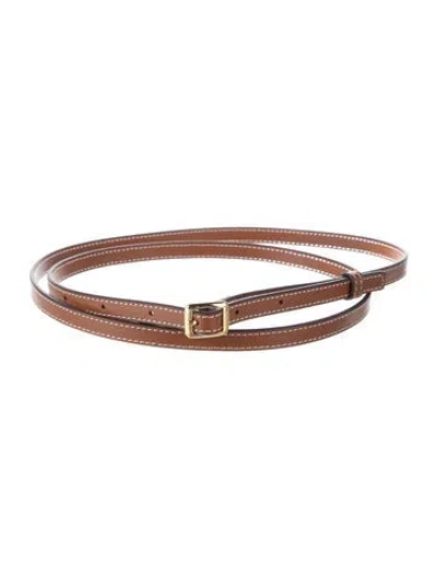 Pre-owned Staud Skinny Leather Waist Belt In Brown