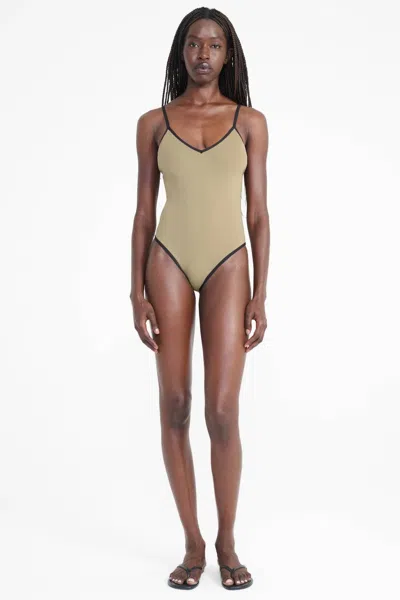 Staud Skya One Piece Swimsuit In Thyme/black In Green