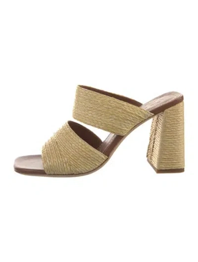 Pre-owned Staud Skylar Raffia Slides In Yellow